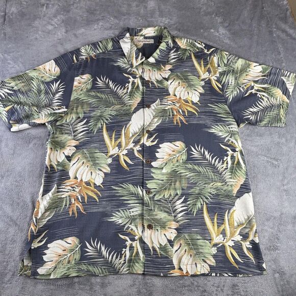 Tommy Bahama Shirt Mens XL Blue Silk Hawaiian Camp Tropical Palm Loop Collar - Picture 2 of 13